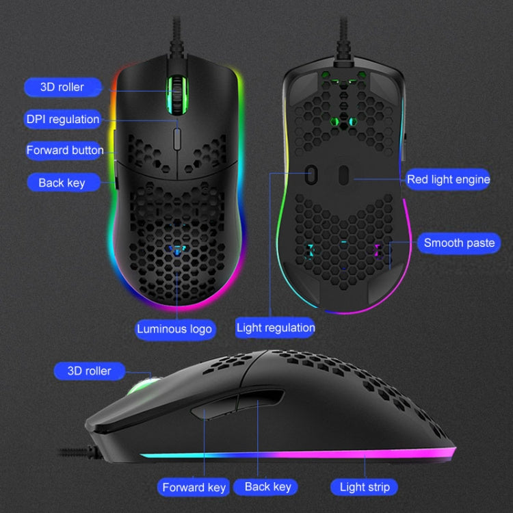 XUNSVFOX XYH90 Wired Hollow Hole Mouse RGB Illuminated Macro Programming Gaming Mouse(Black) - Wired Mice by XUNSVFOX | Online Shopping South Africa | PMC Jewellery | Buy Now Pay Later Mobicred