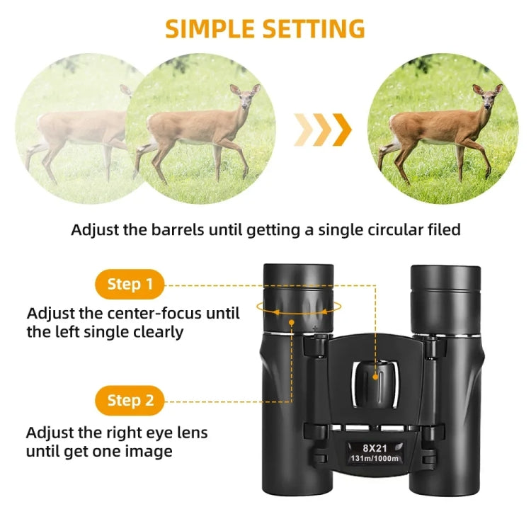 8X21 Outdoor Low-light Night Vision High-power HD Mini Binoculars - Binoculars by PMC TechLife | Online Shopping South Africa | PMC TechLife | Buy Now Pay Later Mobicred