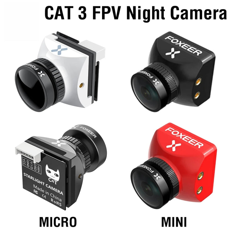 Foxeer Cat 3 Mini Black FPV Night Camera 1200TVL Starlight 0.00001Lux Camera For RC FPV Racing Drone - Camera by FOXEER | Online Shopping South Africa | PMC Jewellery | Buy Now Pay Later Mobicred