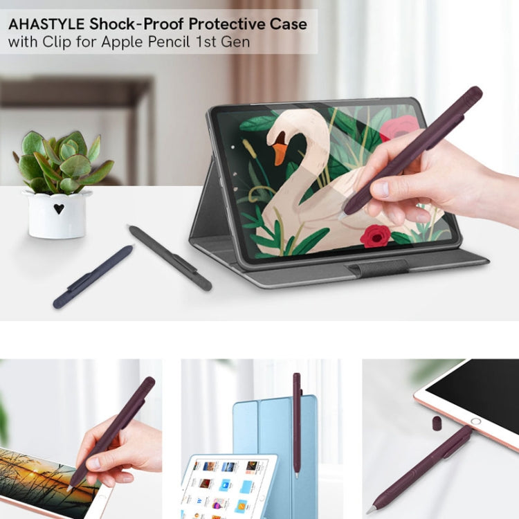 For Apple Pencil 1 AhaStyle PT141 Triple Defense Pen Clip Silicone Protective Case(Black) - Pencil Accessories by AhaStyle | Online Shopping South Africa | PMC Jewellery | Buy Now Pay Later Mobicred