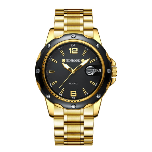 BINBOND B9696 Outdoor Calendar Luminous Waterproof Quartz Watch, Color: Full Gold-Black-Gold Nail - Metal Strap Watches by BINBOND | Online Shopping South Africa | PMC Jewellery | Buy Now Pay Later Mobicred