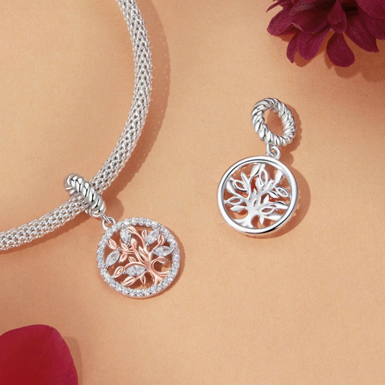 S925 Sterling Silver Rose Gold Tree Of Life Pendant DIY Beads(BSC1007) - Jewelry Accessories by PMC Jewellery | Online Shopping South Africa | PMC Jewellery | Buy Now Pay Later Mobicred