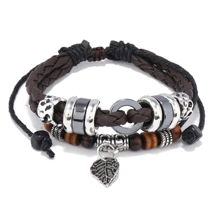 Multi-Layers Braided Leaf Charm Bracelet Simple Personalized Hand Band(Dark Brown) - Bracelets by PMC Jewellery | Online Shopping South Africa | PMC Jewellery | Buy Now Pay Later Mobicred