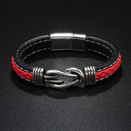 Simple Alloy Magnetic Clasp Leather Bracelet Personalized Braided Bracelet, Style: Black And Red 21cm - Bracelets by PMC Jewellery | Online Shopping South Africa | PMC Jewellery | Buy Now Pay Later Mobicred