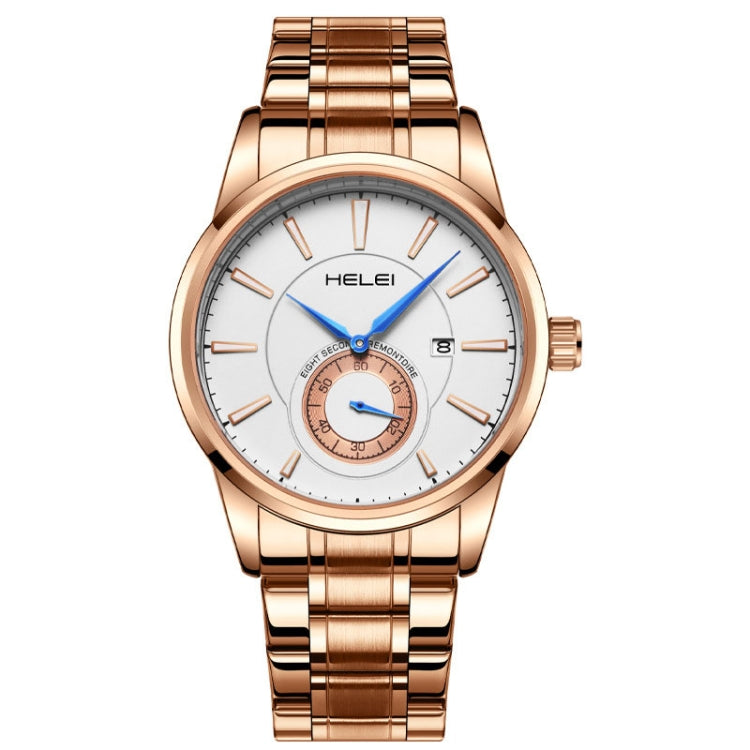 HELEI H9009B-G Night Light Waterproof Men Quartz Watch(Rose Gold White) - Metal Strap Watches by HELEI | Online Shopping South Africa | PMC Jewellery | Buy Now Pay Later Mobicred