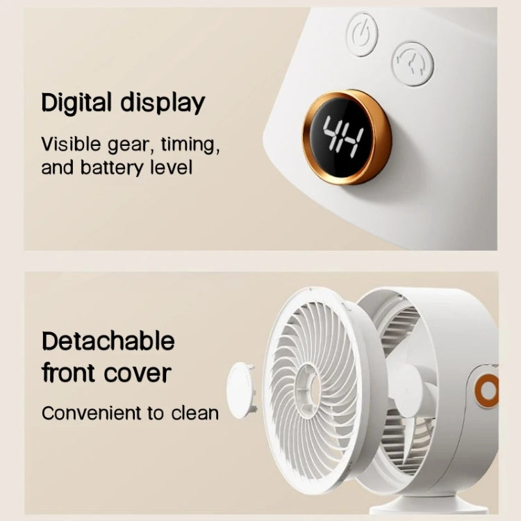 WT-F70  Oscillating Desk Fan  3-Speed Digital  Display, 4-Hour Timer, Adjustable Tilt Angle, Built-In 4000 MAh Battery(White) - Electric Fans by PMC Jewellery | Online Shopping South Africa | PMC Jewellery | Buy Now Pay Later Mobicred