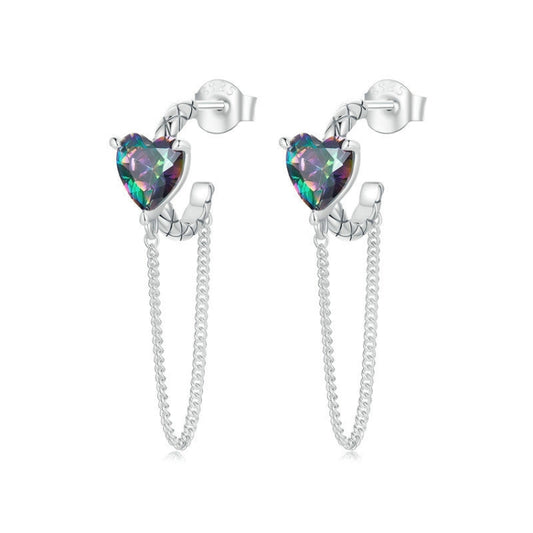 S925 Sterling Silver Platinum-plated Heart-shaped Long Tassel Earrings(SCE1728) - Stud Earrings & Earrings by PMC Jewellery | Online Shopping South Africa | PMC Jewellery | Buy Now Pay Later Mobicred