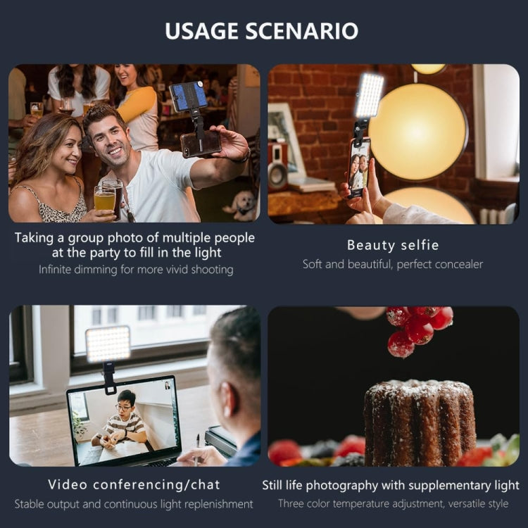 60 LEDs Rechargeable Clip Fill Light With Front & Back Clip Adjusted 3 Light Modes For Phone, Spec: A Type White - Selfie Light by PMC TechLife | Online Shopping South Africa | PMC TechLife | Buy Now Pay Later Mobicred