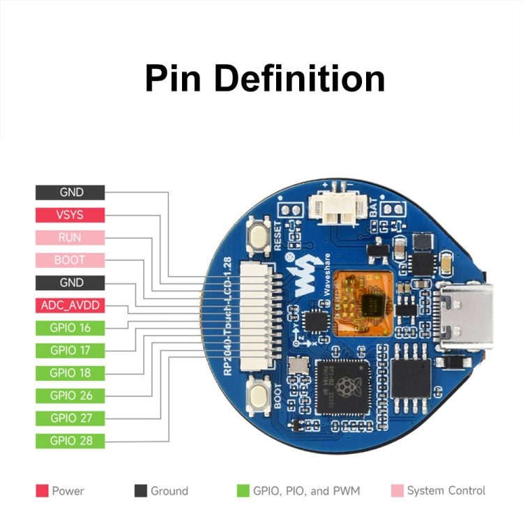 Waveshare 26369 1.28-Inch Round LCD Screen RP2040 MCU Board with Touch - LCD & LED Display Module by Waveshare | Online Shopping South Africa | PMC Jewellery | Buy Now Pay Later Mobicred