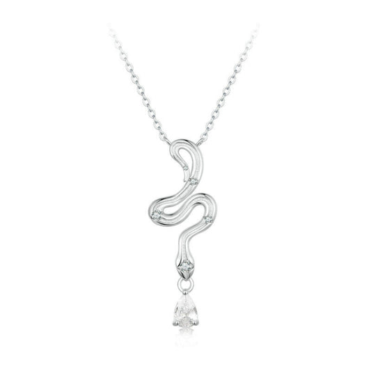 S925 Sterling Silver Platinum-plated Vintage Snake Drop Necklace(BSN385) - Necklaces & Pendants by PMC Jewellery | Online Shopping South Africa | PMC Jewellery | Buy Now Pay Later Mobicred