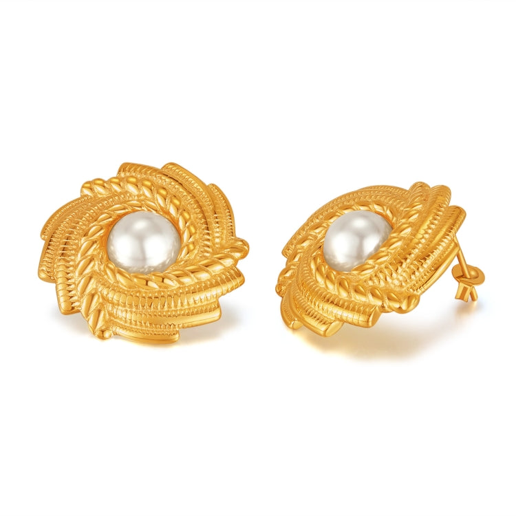 OPK GE908 1pair Vintage Stainless Steel Textured Earrings Personalized Pearl Earrings - Stud Earrings & Earrings by OPK | Online Shopping South Africa | PMC Jewellery | Buy Now Pay Later Mobicred