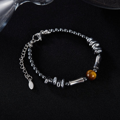 OPK GS1550 Personalized Stainless Steel Black Gallstone Tiger Eye Stone Bracelet - Bracelets by OPK | Online Shopping South Africa | PMC Jewellery | Buy Now Pay Later Mobicred