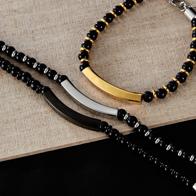 OPK GS1552 Stainless Steel Onyx Beaded Bracelet, Color: Black - Bracelets by OPK | Online Shopping South Africa | PMC Jewellery | Buy Now Pay Later Mobicred