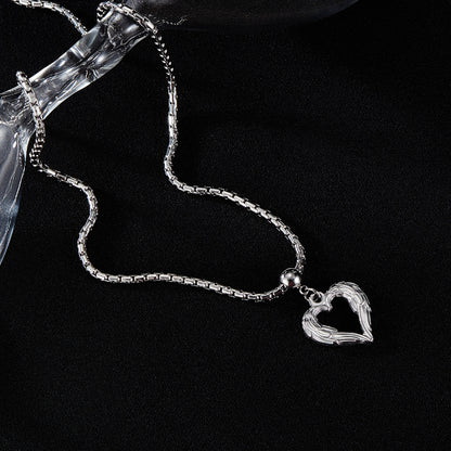 OPK GX2410 Personalized Vintage Feather Heart Alloy Pendant Steel Necklace - Necklaces & Pendants by OPK | Online Shopping South Africa | PMC Jewellery | Buy Now Pay Later Mobicred