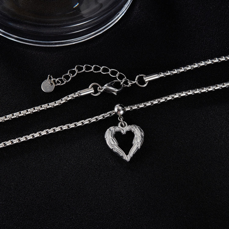 OPK GX2410 Personalized Vintage Feather Heart Alloy Pendant Steel Necklace - Necklaces & Pendants by OPK | Online Shopping South Africa | PMC Jewellery | Buy Now Pay Later Mobicred