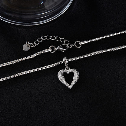 OPK GX2410 Personalized Vintage Feather Heart Alloy Pendant Steel Necklace - Necklaces & Pendants by OPK | Online Shopping South Africa | PMC Jewellery | Buy Now Pay Later Mobicred