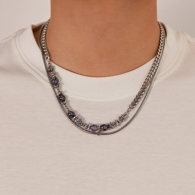 OPK GX2415 Personalized Cool Style Double Layer Necklace Stainless Steel Splicing Chain - Necklaces & Pendants by OPK | Online Shopping South Africa | PMC Jewellery | Buy Now Pay Later Mobicred