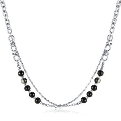 OPK GX2416 Stainless Steel Double Chain Glass Beads Necklace - Necklaces & Pendants by OPK | Online Shopping South Africa | PMC Jewellery | Buy Now Pay Later Mobicred