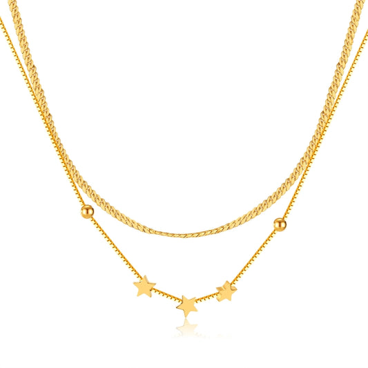 OPK GX2432 Stainless Steel Double Stacked Pentagram Necklace, Color: Gold - Necklaces & Pendants by OPK | Online Shopping South Africa | PMC Jewellery | Buy Now Pay Later Mobicred