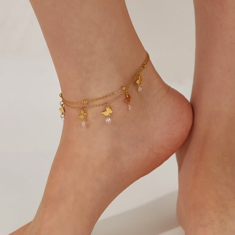 OPK GZ200 Double Layers Stainless Steel Butterfly Anklets(Gold) - Anklets by OPK | Online Shopping South Africa | PMC Jewellery | Buy Now Pay Later Mobicred