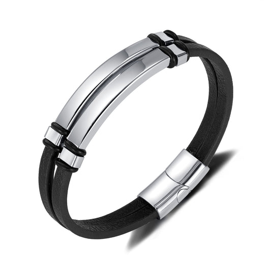 OPK PH1592 Stainless Steel Simple Glossy Double Braided Leather Bracelet - Bracelets by OPK | Online Shopping South Africa | PMC Jewellery | Buy Now Pay Later Mobicred