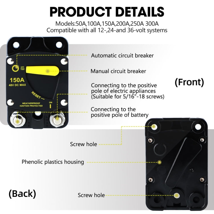 RV Yacht Manual Reset Ignition Protection Fuse Switch With Terminal Accessories, Current: 50A - Fuse by PMC Jewellery | Online Shopping South Africa | PMC Jewellery | Buy Now Pay Later Mobicred