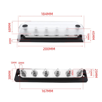 M8 Stud RV Yacht 6-way Nylon Flame Retardant Base DC Busbar - Fuse by PMC Jewellery | Online Shopping South Africa | PMC Jewellery | Buy Now Pay Later Mobicred