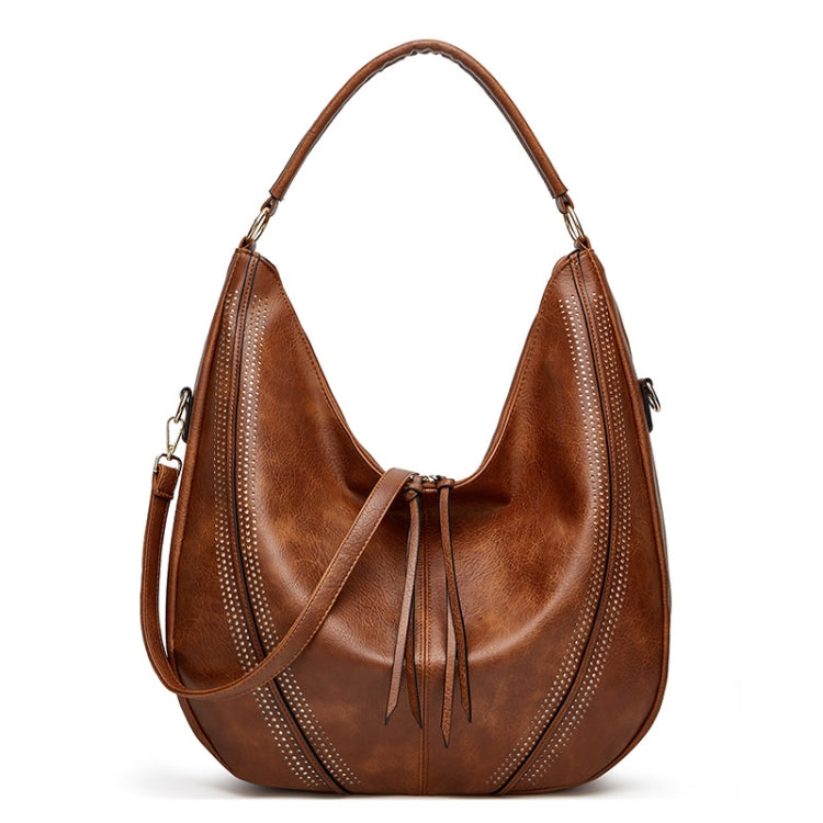 Women Large Capacity Tote Bag PU Leather Shoulder Bag Brown - Handbags by PMC TechLife | Online Shopping South Africa | PMC TechLife | Buy Now Pay Later Mobicred