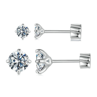 MSE062 S925 Sterling Silver Plated With Platinum Four-Claw Shining Moissanite Earrings, Size: M - Stud Earrings & Earrings by PMC Jewellery | Online Shopping South Africa | PMC Jewellery | Buy Now Pay Later Mobicred