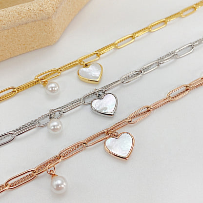 OPK 1106 Cold Style Personalized Double Layer Temperament Peach Heart Pearl Stainless Steel Bracelet, Color: Rose Gold - Bracelets by OPK | Online Shopping South Africa | PMC Jewellery | Buy Now Pay Later Mobicred