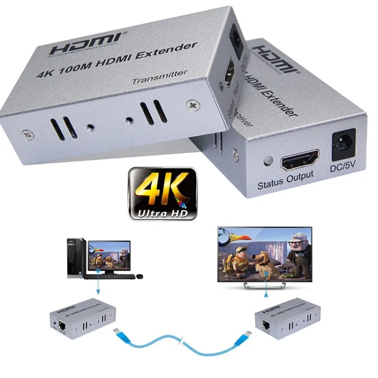 HDMI To RJ45 Single Ethernet Cable 100m Extender 4K HD Cable Signal Amplifier EU Plug(Black) - Amplifier by PMC Jewellery | Online Shopping South Africa | PMC Jewellery | Buy Now Pay Later Mobicred