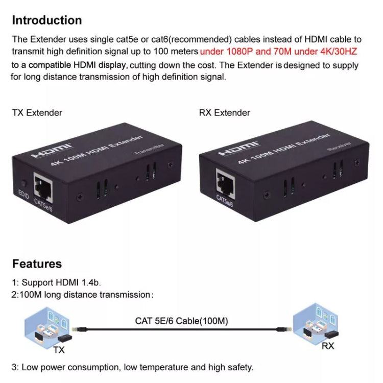 HDMI To RJ45 Single Ethernet Cable 100m Extender 4K HD Cable Signal Amplifier EU Plug(Silver) - Amplifier by PMC Jewellery | Online Shopping South Africa | PMC Jewellery | Buy Now Pay Later Mobicred