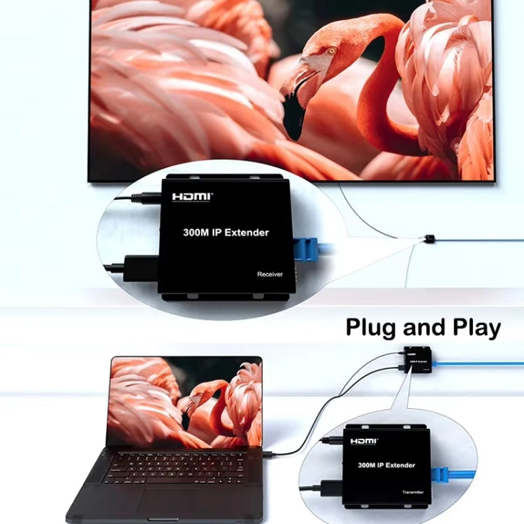 300m IP HDMI Extender HD Video Transmission, Transmitter + Receiver UK Plug(Black) - free shipping - PMC Jewellery - Order now!