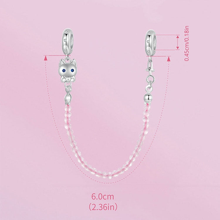 S925 Sterling Silver Platinum Plated Cute Cat Safety Chain Jewelry Pendants(SCC2882) - Jewelry Accessories by PMC Jewellery | Online Shopping South Africa | PMC Jewellery | Buy Now Pay Later Mobicred