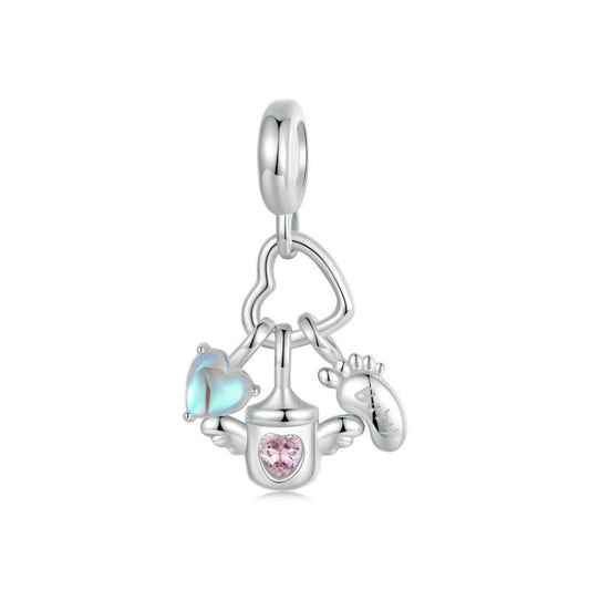 S925 Sterling Silver Baby Bottle Footprint DIY Pendant(SCC2820) - Jewelry Accessories by PMC Jewellery | Online Shopping South Africa | PMC Jewellery | Buy Now Pay Later Mobicred