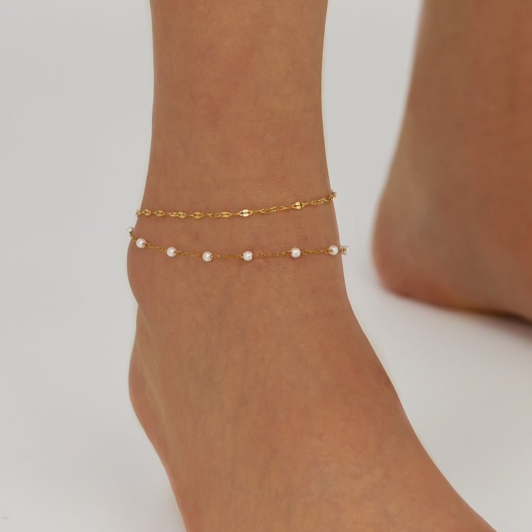 OPK GZ205 Personalized Stainless Steel Temperament Double Layer Stacked Pearl Anklets(Gold) - Anklets by OPK | Online Shopping South Africa | PMC Jewellery | Buy Now Pay Later Mobicred