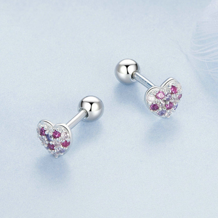 S925 Sterling Silver Plated With Platinum Color-Blocked Zircon Heart-Shaped Earrings(BSE1044) - Stud Earrings & Earrings by PMC Jewellery | Online Shopping South Africa | PMC Jewellery | Buy Now Pay Later Mobicred