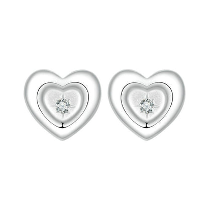 S925 Sterling Silver Platinum-plated Heart-shaped Star Earrings(BSE1045) - Stud Earrings & Earrings by PMC Jewellery | Online Shopping South Africa | PMC Jewellery | Buy Now Pay Later Mobicred