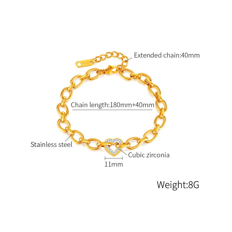 OPK GS1529 Stainless Steel Heart With Zirconia Bracelet, Color: Gold - Bracelets by OPK | Online Shopping South Africa | PMC Jewellery | Buy Now Pay Later Mobicred