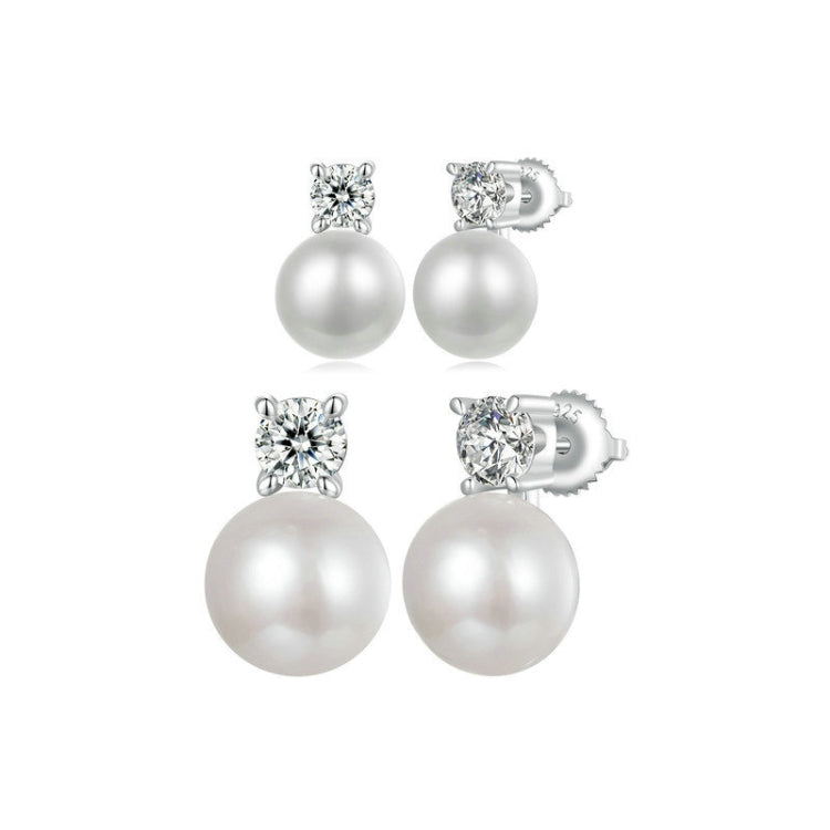 S925 Sterling Silver Platinum-plated Moissanite Pearl Earrings, Size: 0.1 Carat - Stud Earrings & Earrings by PMC Jewellery | Online Shopping South Africa | PMC Jewellery | Buy Now Pay Later Mobicred