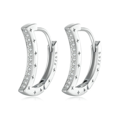 S925 Sterling Silver Platinum-Plated Crescent Zircon Earrings(BSE1031) - Jewelry Accessories by PMC Jewellery | Online Shopping South Africa | PMC Jewellery | Buy Now Pay Later Mobicred