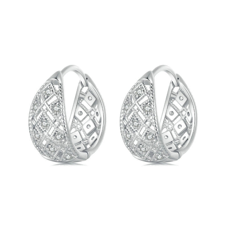 S925 Sterling Silver Platinum Zircon Vintage Lace Pattern Hollow Earrings(BSE1035) - Stud Earrings & Earrings by PMC Jewellery | Online Shopping South Africa | PMC Jewellery | Buy Now Pay Later Mobicred