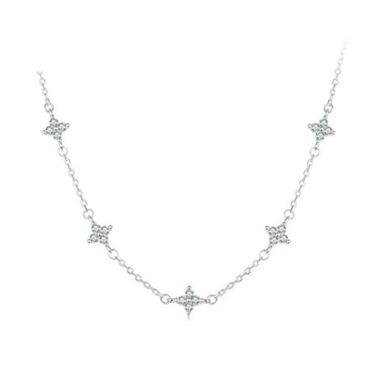 S925 Sterling Silver Platinum-plated Four-leaf Clover Star-shaped Clavicle Necklace(BSN394) - Necklaces & Pendants by PMC Jewellery | Online Shopping South Africa | PMC Jewellery | Buy Now Pay Later Mobicred