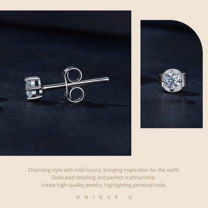 MSE038 S925 Sterling Silver Moissanite Earrings, Color: 0.1ct Gold - Stud Earrings & Earrings by PMC Jewellery | Online Shopping South Africa | PMC Jewellery | Buy Now Pay Later Mobicred