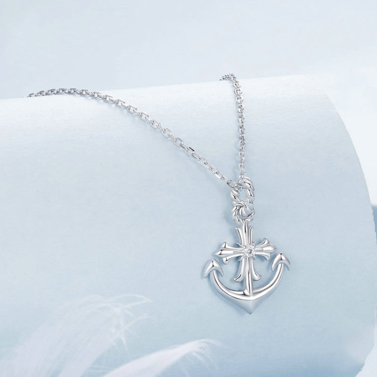 S925 Sterling Silver Plated with Platinum Anchor Pendant Necklace(BSN393) - Necklaces & Pendants by PMC Jewellery | Online Shopping South Africa | PMC Jewellery | Buy Now Pay Later Mobicred