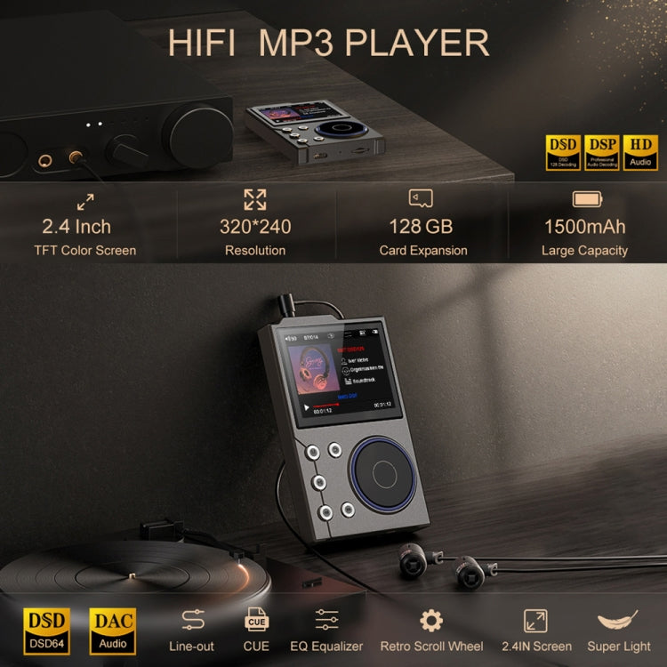 2.4 inch HIFI Bluetooth Music Player DSD256 Mastering Sound Quality Walkman, Memory: 16GB+32GB(Gray) - MP3 Player by PMC Jewellery | Online Shopping South Africa | PMC Jewellery | Buy Now Pay Later Mobicred