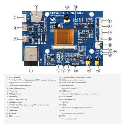 Waveshare ESP32-S3 7-Inch 800 X 480 Touch Display Development Board(27078) - LCD & LED Display Module by Waveshare | Online Shopping South Africa | PMC Jewellery | Buy Now Pay Later Mobicred