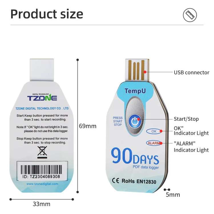 TempU Disposable Temperature Recorder For Cold Chain Transport Vehicles(60 Days) - Thermostat & Thermometer by TempU | Online Shopping South Africa | PMC Jewellery | Buy Now Pay Later Mobicred
