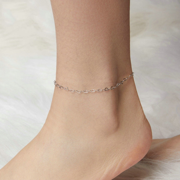 S925 Sterling Silver Platinum-plated Heart Buckle Anklet(BST007) - Anklets by PMC Jewellery | Online Shopping South Africa | PMC Jewellery | Buy Now Pay Later Mobicred