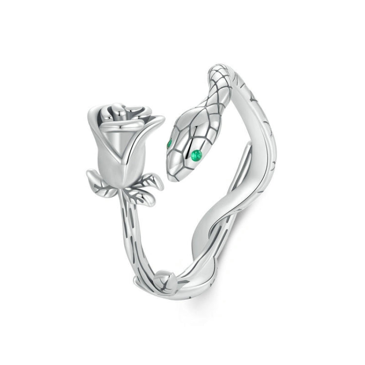 S925 Sterling Silver Platinum-plated Snake Rose Open Ring, Model: SCR1041-E - Rings by PMC Jewellery | Online Shopping South Africa | PMC Jewellery | Buy Now Pay Later Mobicred